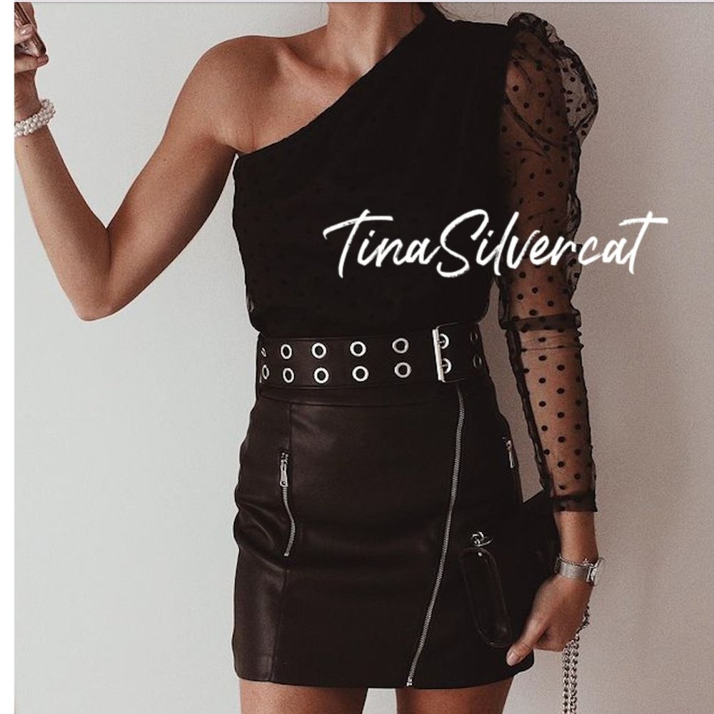 Zara Faux Leather Moto Mini Skirt Black Sz S NWT